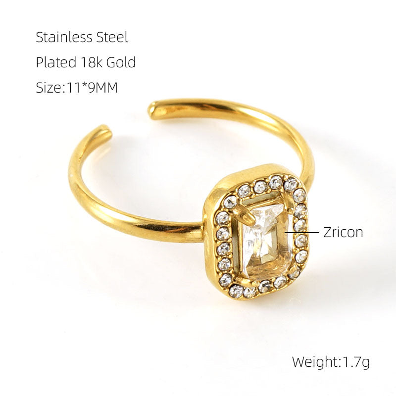 Adjustable Square Zircon Adjustable  Ring – 18K Gold Plated