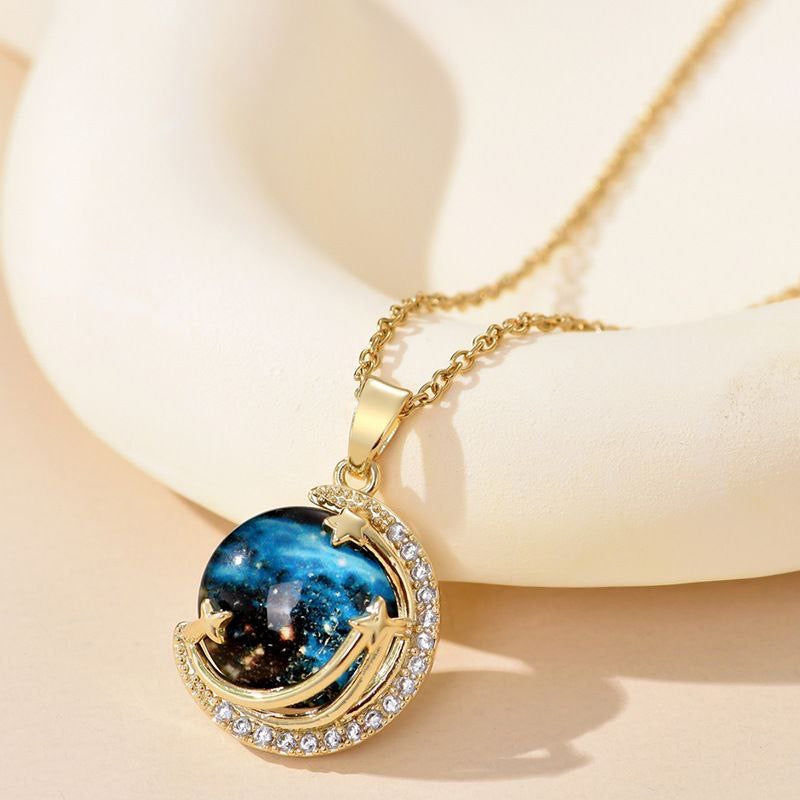 Galaxy Moon Pendant Necklace