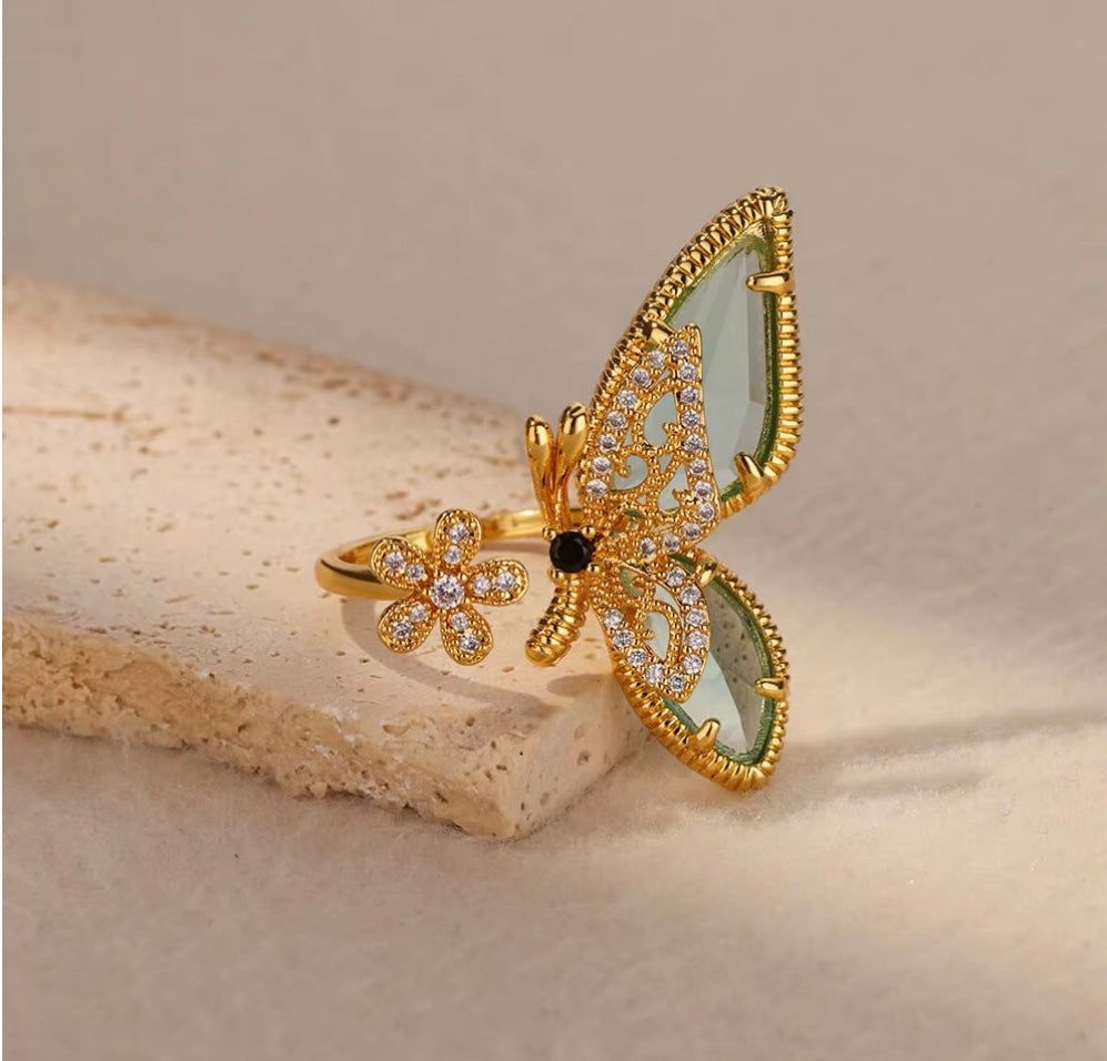 Butterfly Statement Adjustable Ring – 18K Gold Plated