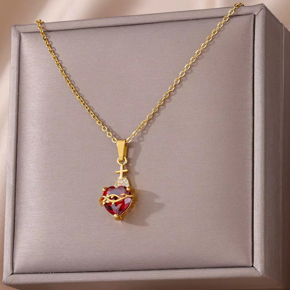 Sacred Heart Cross Necklace 18k Gold plated